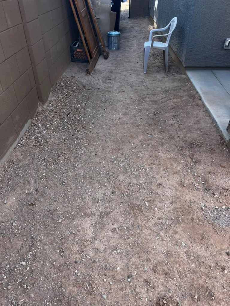 Side yard cleared and raked out flat